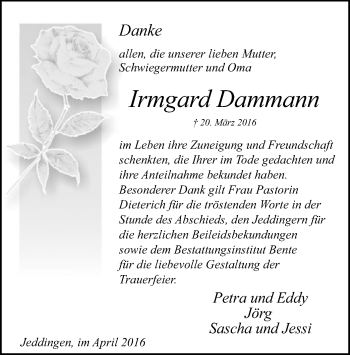 Traueranzeige von Irmgard Dammann von SYK