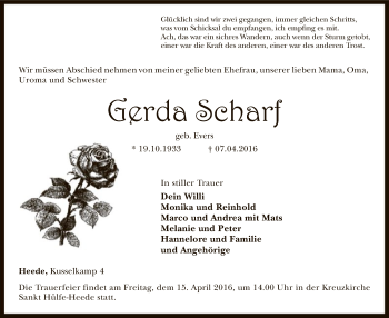 Traueranzeige von Gerda Scharf von SYK