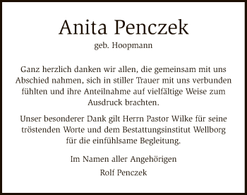 Traueranzeige von Anita Penczek von SYK