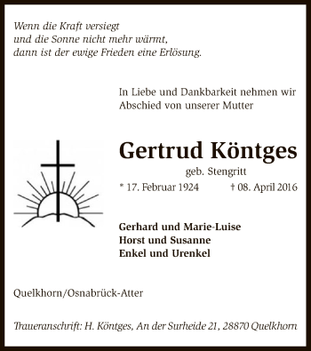 Traueranzeige von Gertrud Köntges von SYK