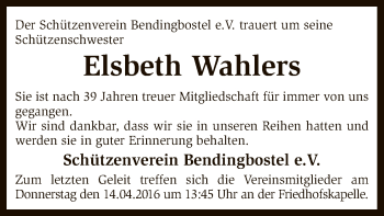 Traueranzeige von Elsbeth Wahlers von SYK