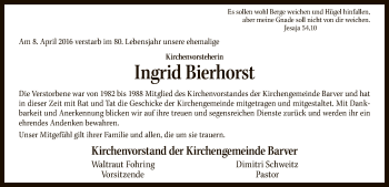 Traueranzeige von Ingrid Bierhorst von SYK