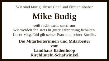 Traueranzeige von Mike Budig von SYK