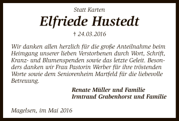 Traueranzeige von Elfriede Hustedt von SYK