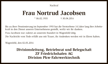 Traueranzeige von Nortrud Jacobsen von SYK