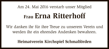 Traueranzeige von Erna Ritterhoff von SYK