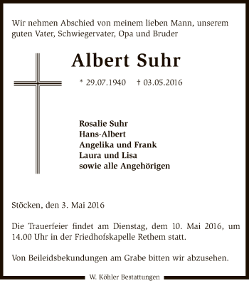 Traueranzeige von Albert Suhr von SYK