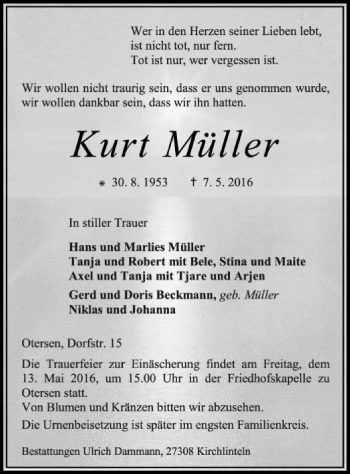 Traueranzeige von Kurt Müller von SYK