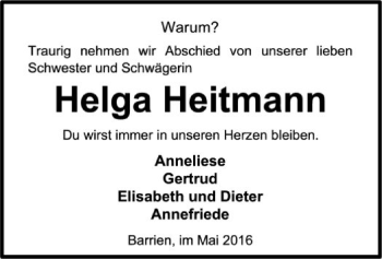 Traueranzeige von Helga Heitmann