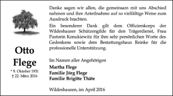 Traueranzeige von Otto Flege von SYK