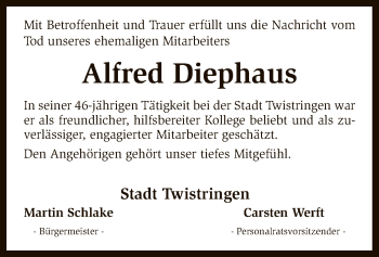 Traueranzeige von Alfred Diephaus von SYK