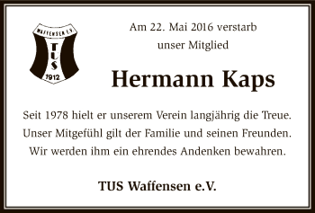 Traueranzeige von Hermann Kaps von SYK