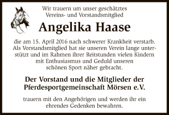 Traueranzeige von Angelika Haase von SYK