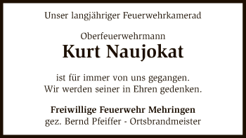 Traueranzeige von Kurt Naujokat von SYK