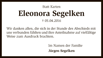 Traueranzeige von Eleonora Segelken