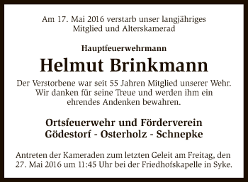 Traueranzeige von Helmut Brinkmann