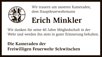 Traueranzeige von Erich Minkler von SYK