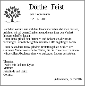 Traueranzeige von Dörthe Feist von SYK