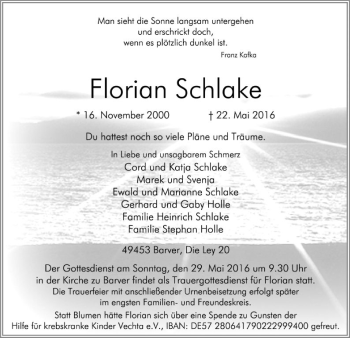 Traueranzeige von Florian Schlake von SYK