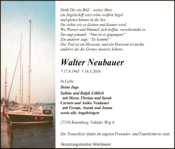 Traueranzeige von Walter Neubauer von SYK