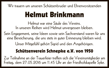 Traueranzeige von Helmut Brinkmann