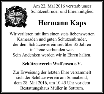 Traueranzeige von Hermann Kaps von SYK