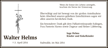 Traueranzeige von Walter Helms von SYK