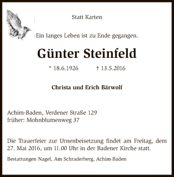 Traueranzeige von Günter Steinfeld von SYK