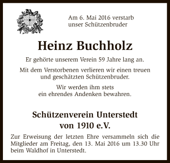 Traueranzeige von Heinz Buchholz von SYK