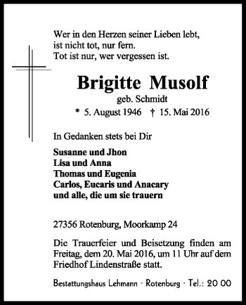 Traueranzeige von Brigitte Musolf von SYK