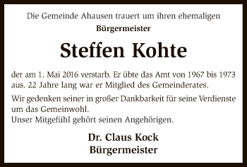 Traueranzeige von Steffen Kohte von SYK
