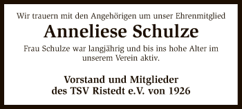 Traueranzeige von Anneliese Schulze von SYK