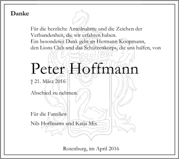 Traueranzeige von Peter Hoffmann von SYK