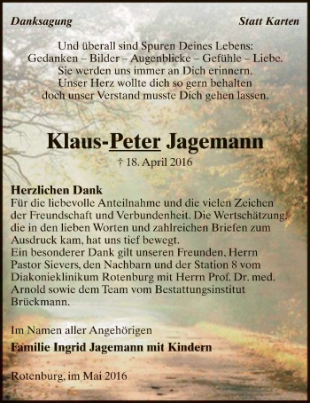 Traueranzeige von Klaus-Peter Jagemann von SYK