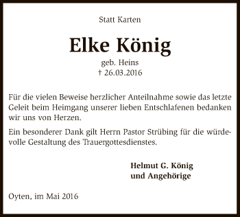 Traueranzeige von Elke König von SYK