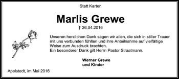 Traueranzeige von Marlis Grewe von SYK