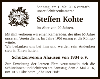 Traueranzeige von Steffen Kohte von SYK