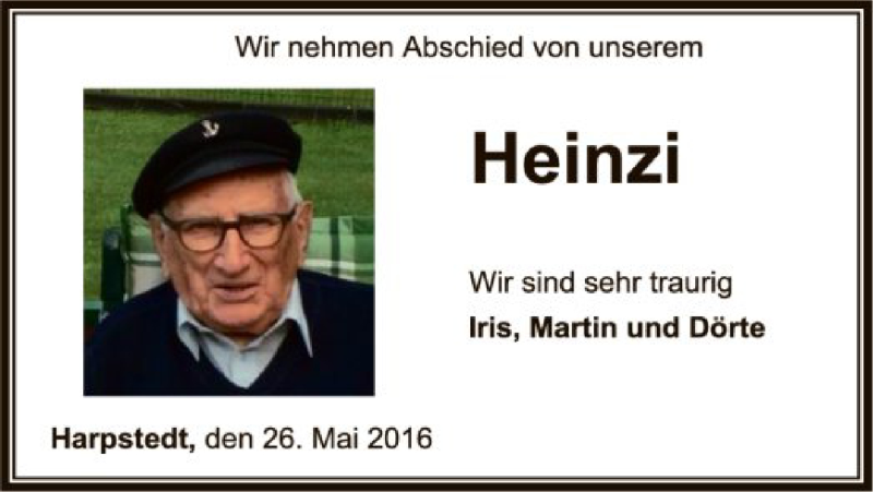  Traueranzeige für Heinz Schnakenberg vom 28.05.2016 aus SYK