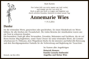 Traueranzeige von Annemarie Wies von SYK