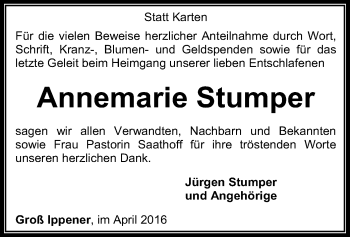 Traueranzeige von Annemarie Stumper von SYK