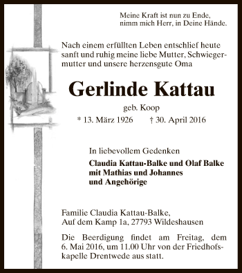 Traueranzeige von Gerlinde Kattau von SYK