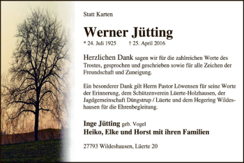 Traueranzeige von Werner Jütting von SYK