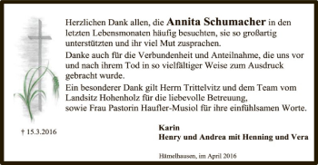 Traueranzeige von Annita Schumacher von SYK