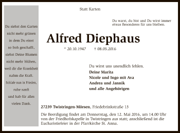 Traueranzeige von Alfred Diephaus von SYK