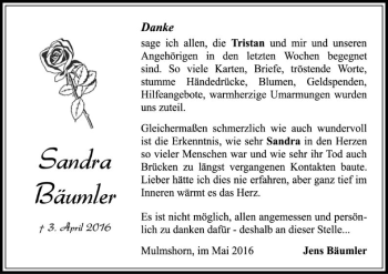 Traueranzeige von Sandra Bäumler von SYK