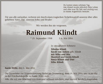 Traueranzeige von Raimund Klindt von SYK