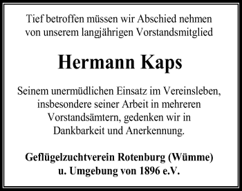 Traueranzeige von Hermann Kaps von SYK