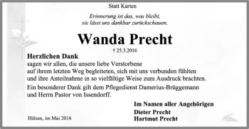 Traueranzeige von Wanda Precht von SYK