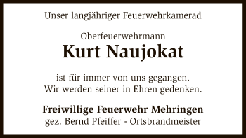 Traueranzeige von Kurt Naujokat von SYK