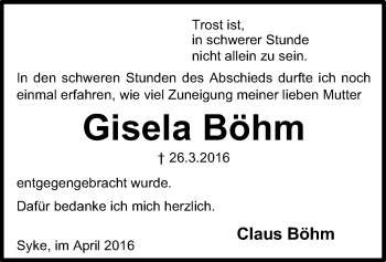 Traueranzeige von Gisela Böhm